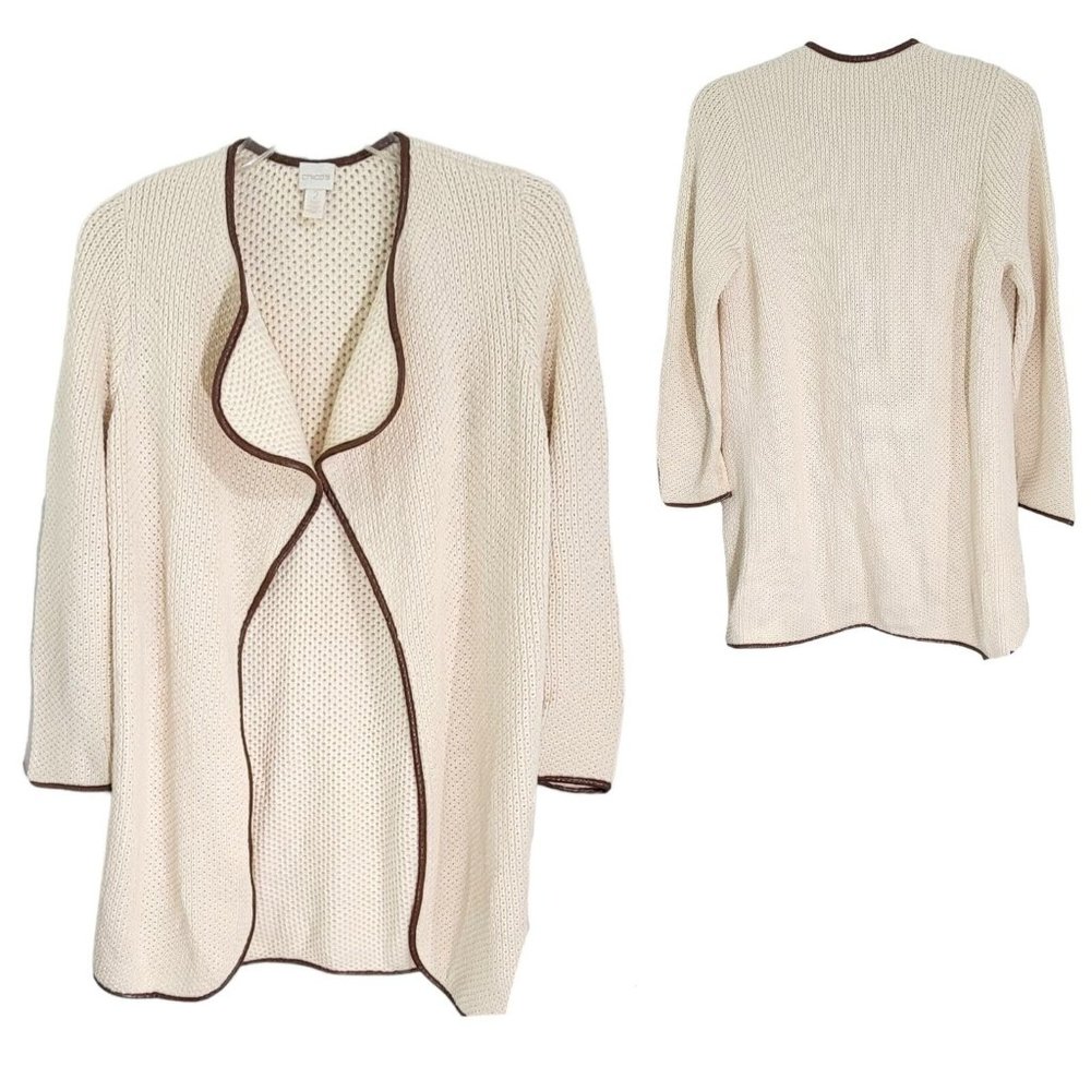 Chico's Women's Cardigan Sweater Long Sleeves Open Front Textured Vanilla Size 2